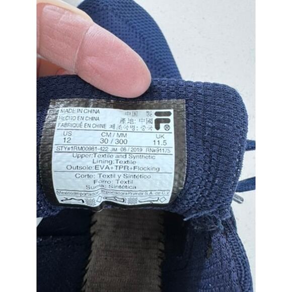 "FILA" Men's Athletic Sneakers, Navy, No Insole, Size 12, Washed, Prer-owned - Picture 10 of 12